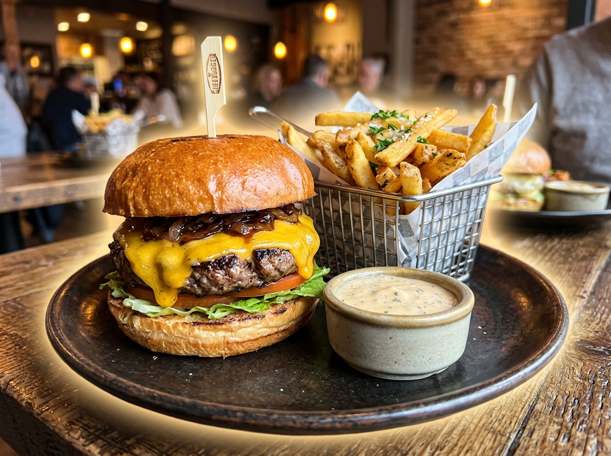 Combo artesanal com burger, batata frita e molho especial
